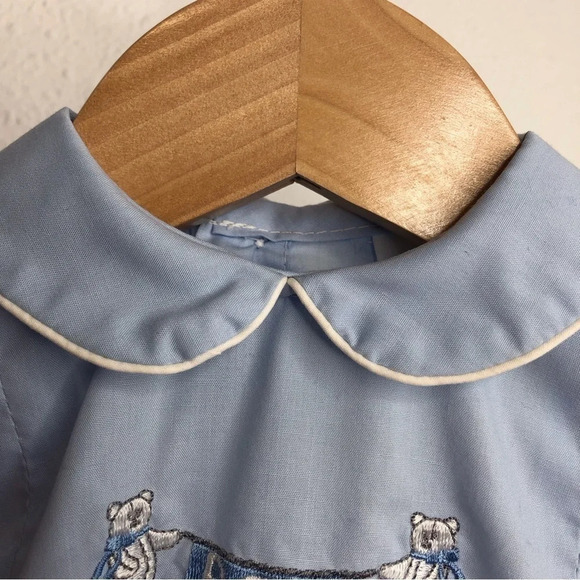 Vintage Alexis bubble romper blue collared with embroidered “Boy” size 3 months - Picture 3 of 10